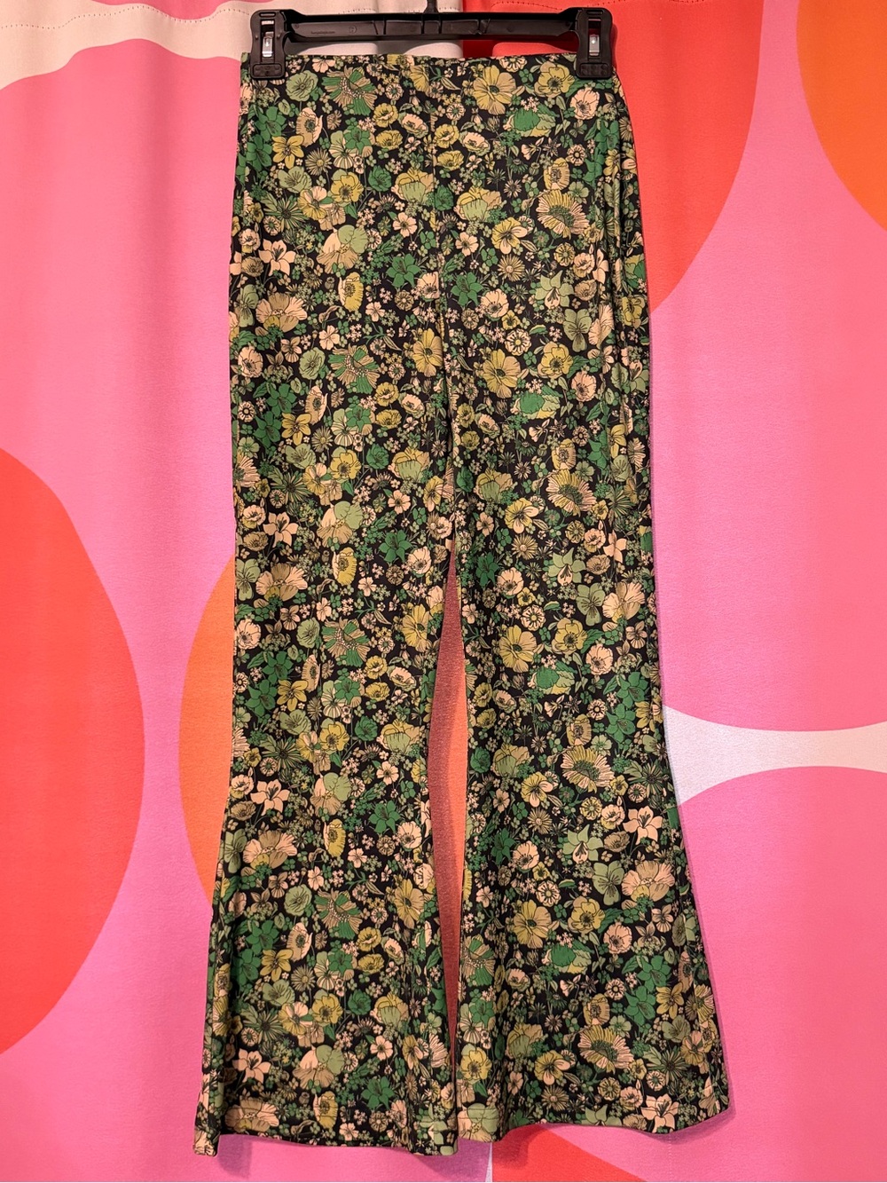 Zara Floral Print crop Flared Pants in Green yellow and black size small